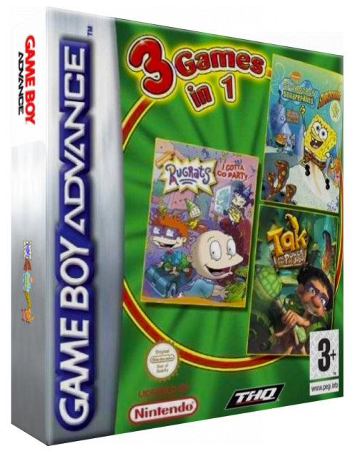 3 Games In 1 - Rugrats - I Gotta Go Party + Spongebob Squarepants - Supersponge + Tak And The Power Of Juju — box-3D (EU)