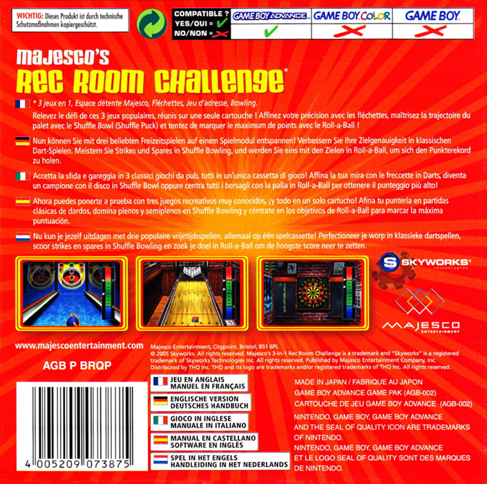 Majesco's Rec Room Challenge — box-2D-back (EU)