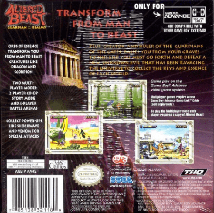 Altered Beast - Guardian Of The Realms — box-2D-back (US)