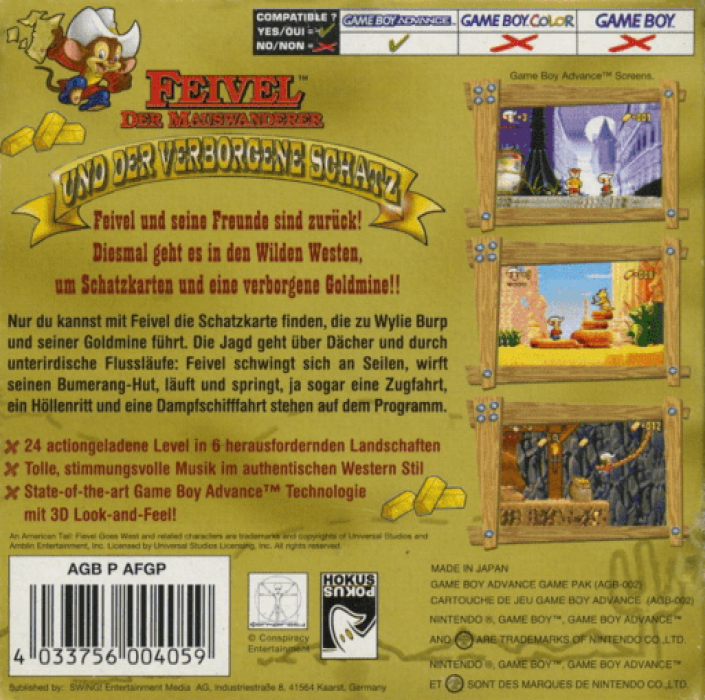 An American Tail - Fievel's Gold Rush — box-2D-back (DE)