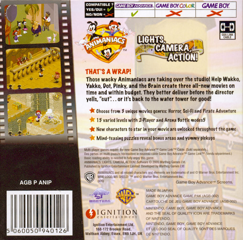 Animaniacs - Lights Camera Action ! — box-2D-back (EU)