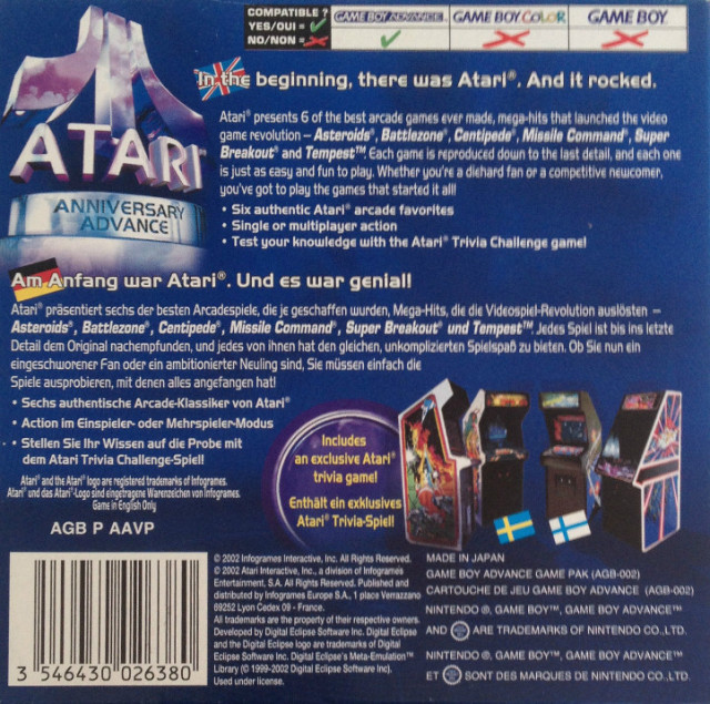 Atari Anniversary Advance — box-2D-back (EU)