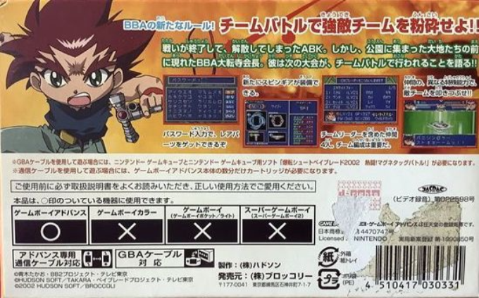 Bakuten Shoot Beyblade 2002 - Ikuze! Bakutou! Chou Jiryoku Battle!! — box-2D-back (JP)