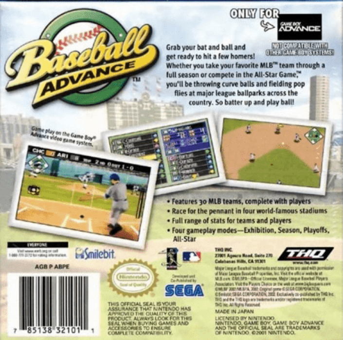 Baseball Advance — box-2D-back (US)