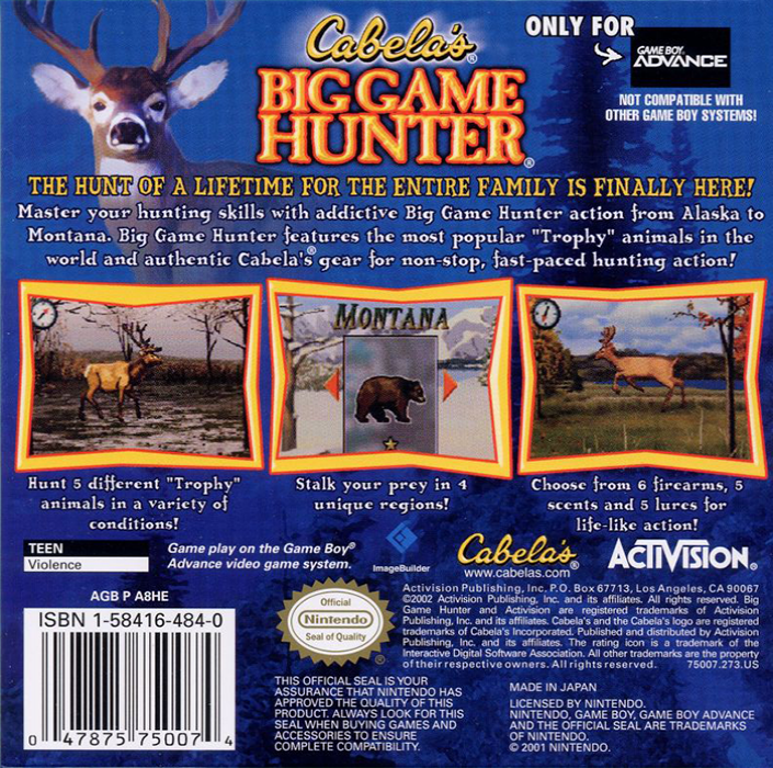 Cabela's Big Game Hunter — box-2D-back (US)