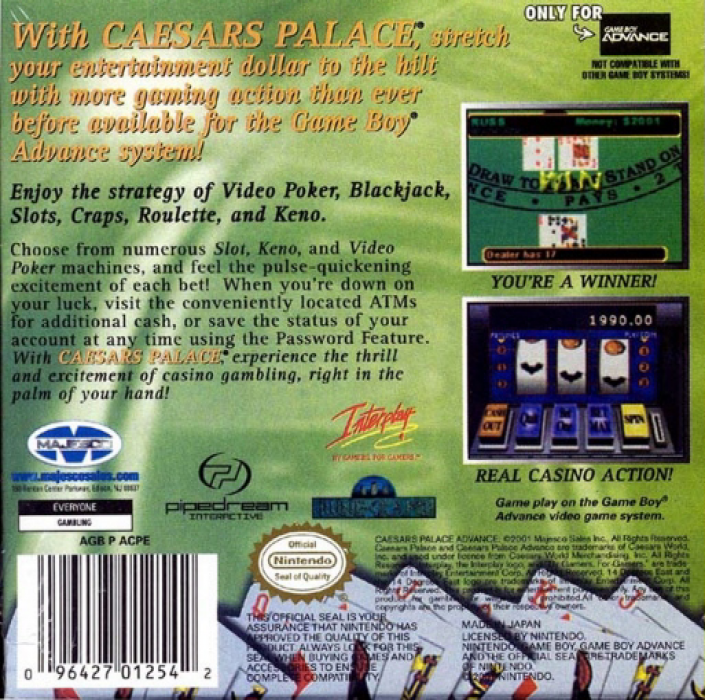 Caesars Palace Advance - Millennium Gold Edition — box-2D-back (US)