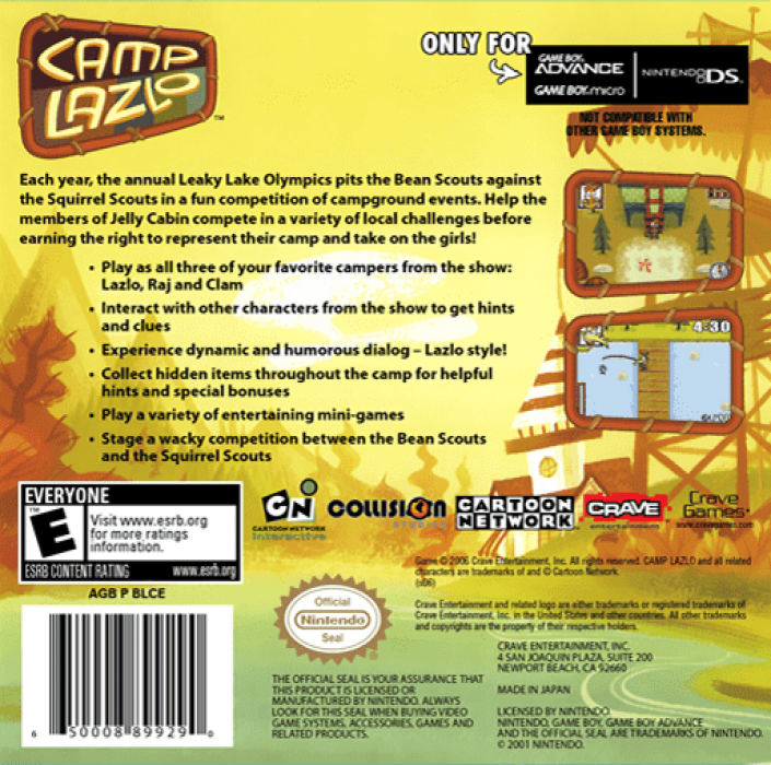 Camp Lazlo - Leaky Lake Games — box-2D-back (US)