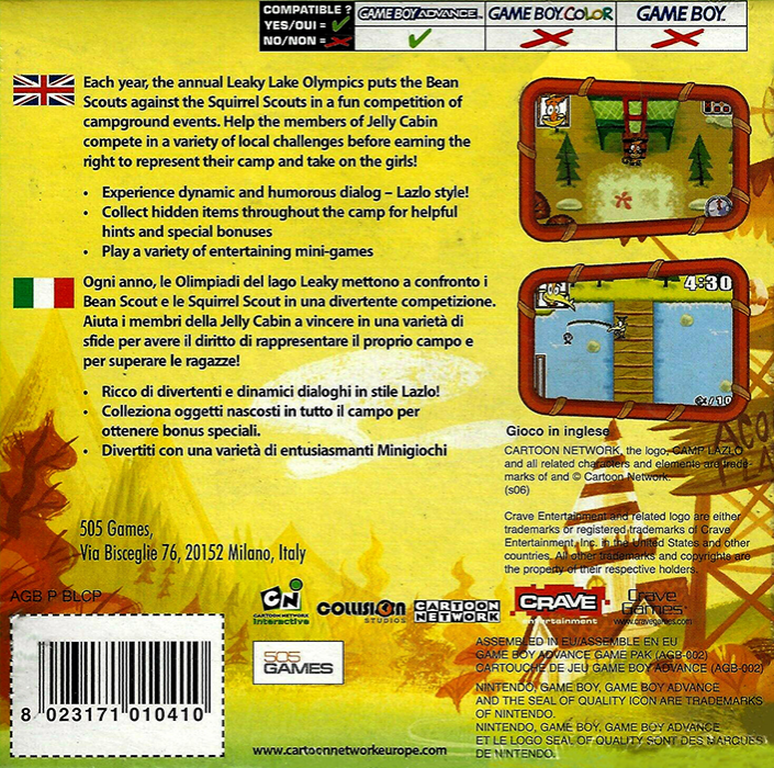 Camp Lazlo - Leaky Lake Games — box-2D-back (EU)