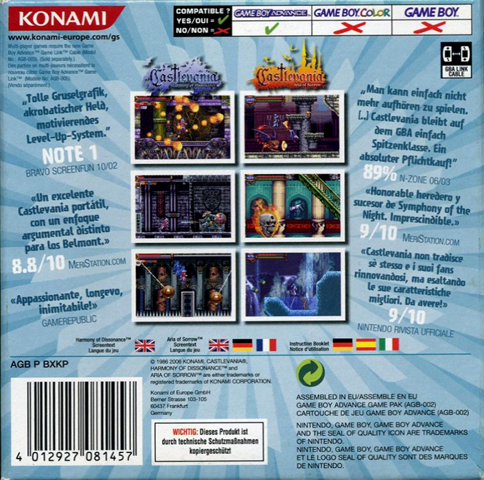 Castlevania Double Pack — box-2D-back (EU)