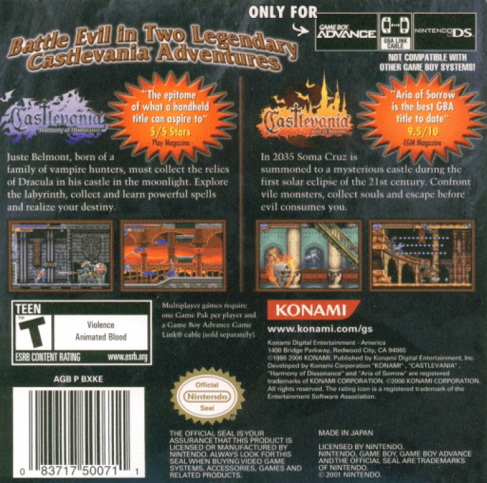 Castlevania Double Pack — box-2D-back (US)