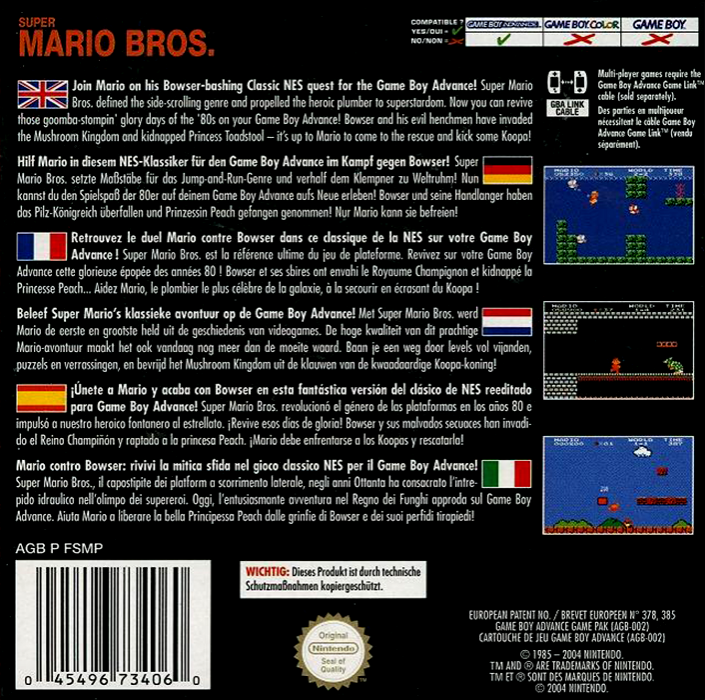 NES Classics - Super Mario Bros. — box-2D-back (EU)