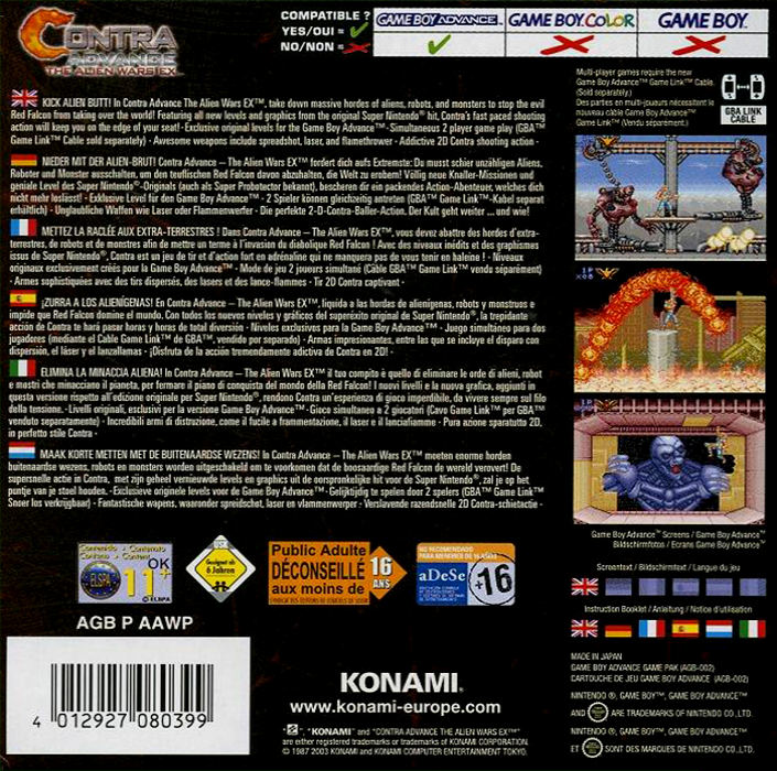 Contra Advance - The Alien Wars Ex — box-2D-back (EU)