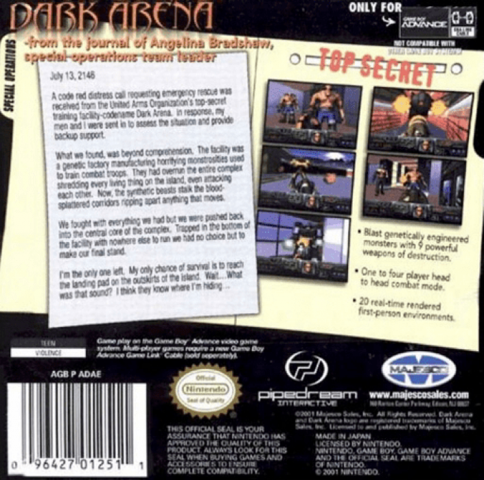 Dark Arena — box-2D-back (US)