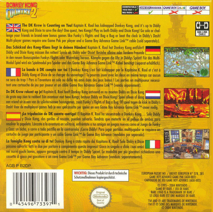 Donkey Kong Country 2 — box-2D-back (EU)