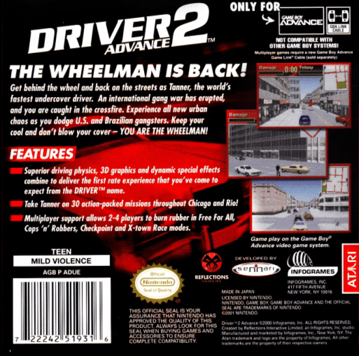 Driver 2 Advance — box-2D-back (US)