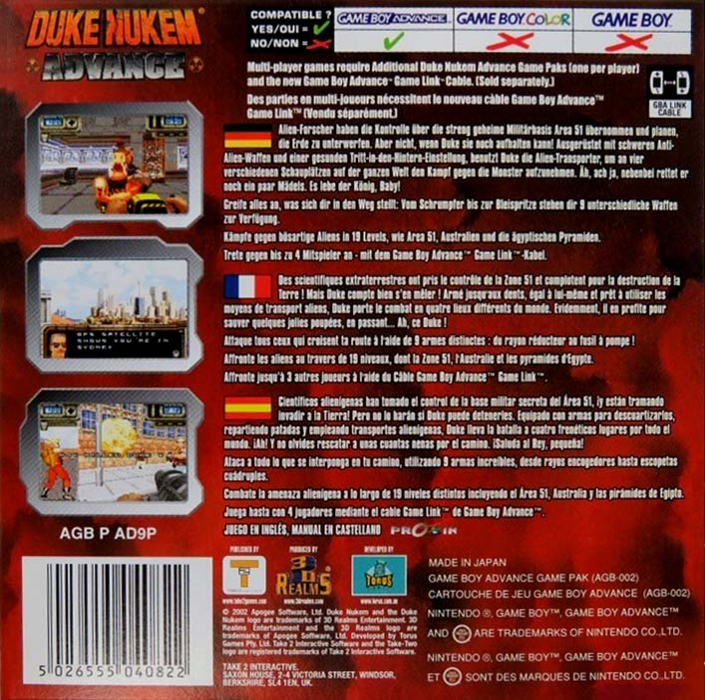 Duke Nukem Advance — box-2D-back (EU)
