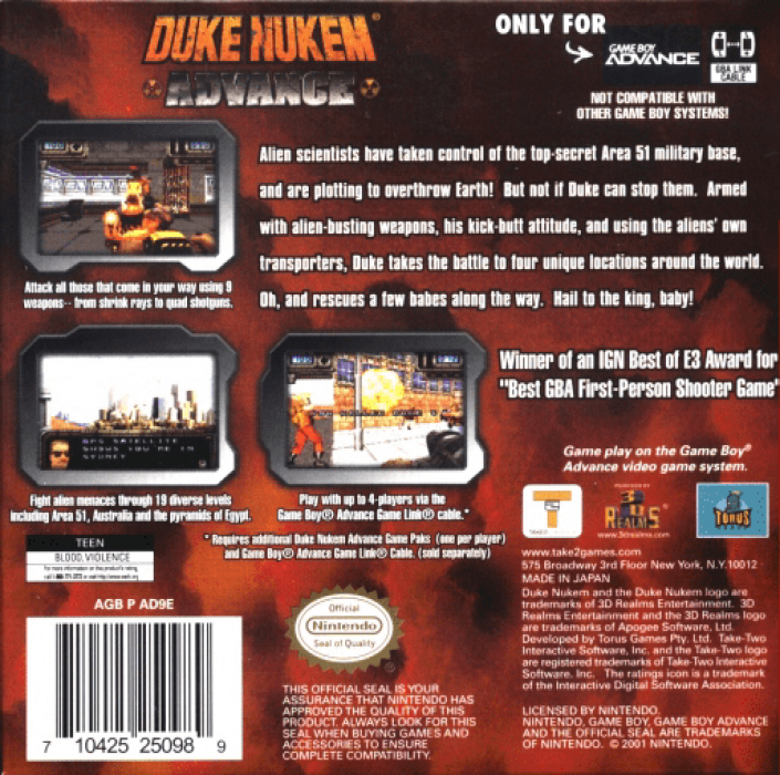 Duke Nukem Advance — box-2D-back (US)