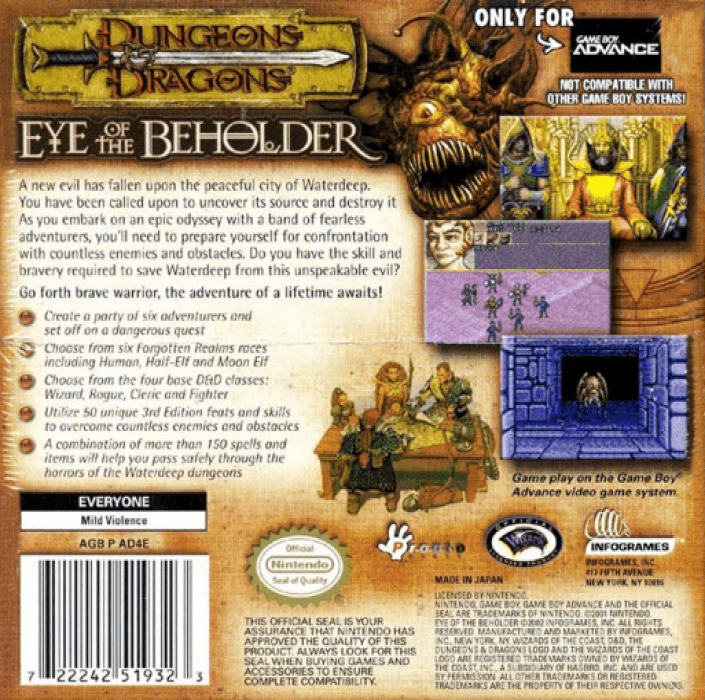 Dungeons & Dragons - Eye of the Beholder — box-2D-back (US)