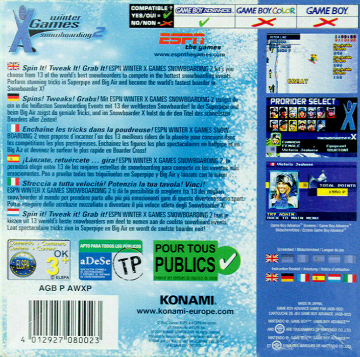 Espn Winter X-games Snowboarding 2 — box-2D-back (EU)