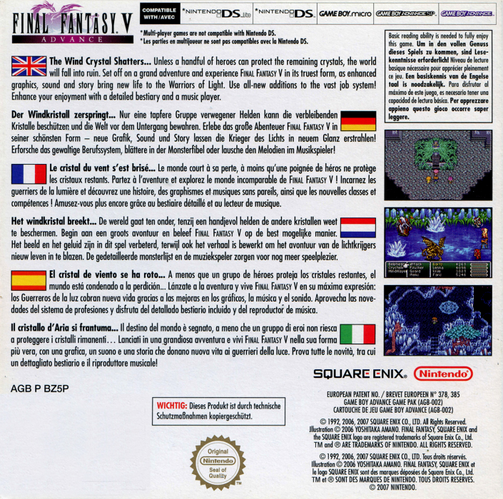 Final Fantasy V Advance — box-2D-back (EU)