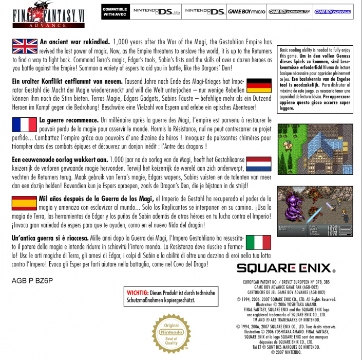 Final Fantasy 6 Advance — box-2D-back (EU)