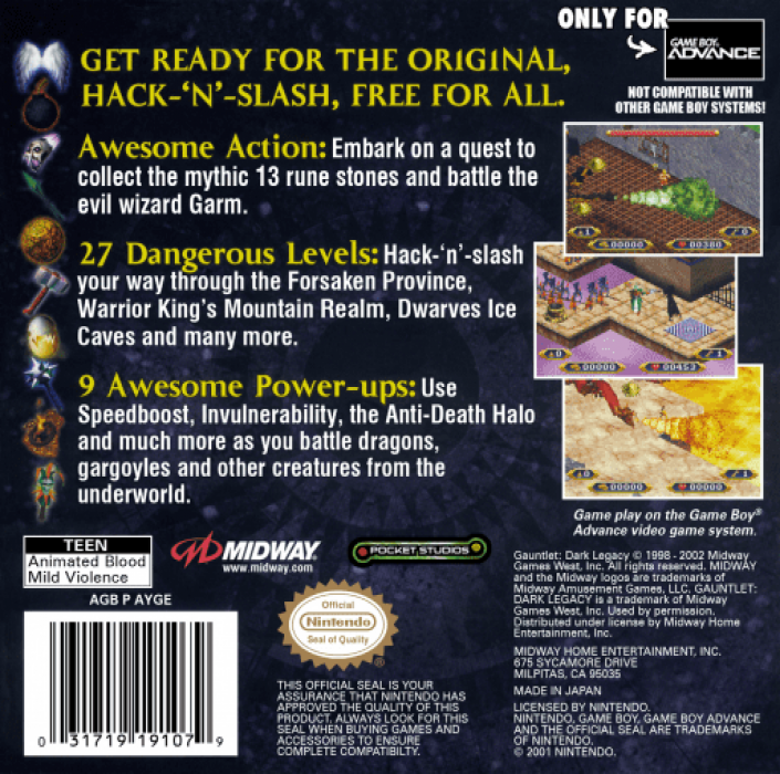 Gauntlet - Dark Legacy — box-2D-back (US)