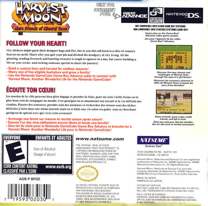 Harvest Moon - More Friends Of Mineral Town — box-2D-back (US)