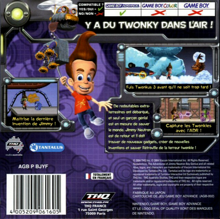 Adventures Of Jimmy Neutron Boy Genius - Attack Of The Twonkies, The — box-2D-back (FR)