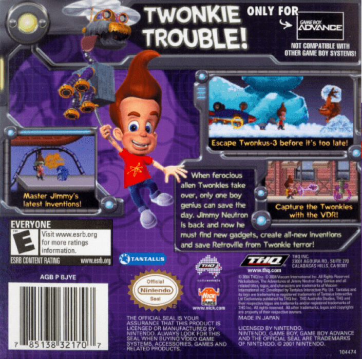 Adventures Of Jimmy Neutron Boy Genius - Attack Of The Twonkies, The — box-2D-back (US)