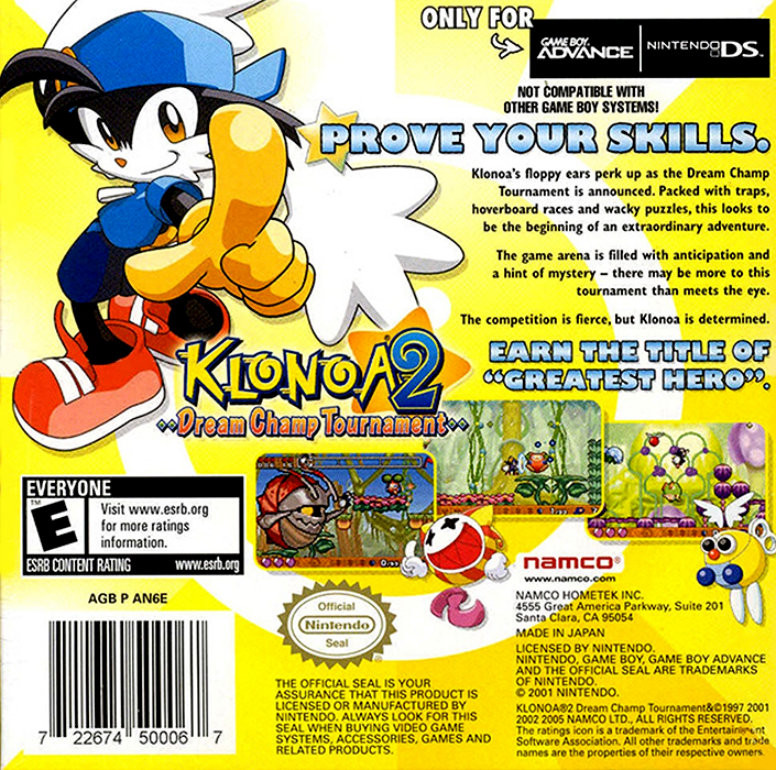Klonoa 2 - Dream Champ Tournament — box-2D-back (US)