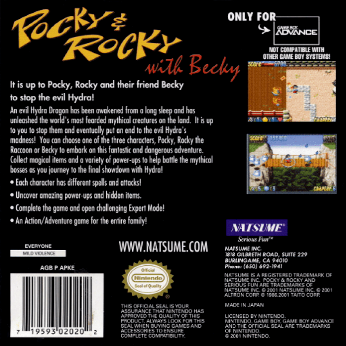 Pocky and Rocky with Becky / Kikikai-kai Advance — box-2D-back (US)