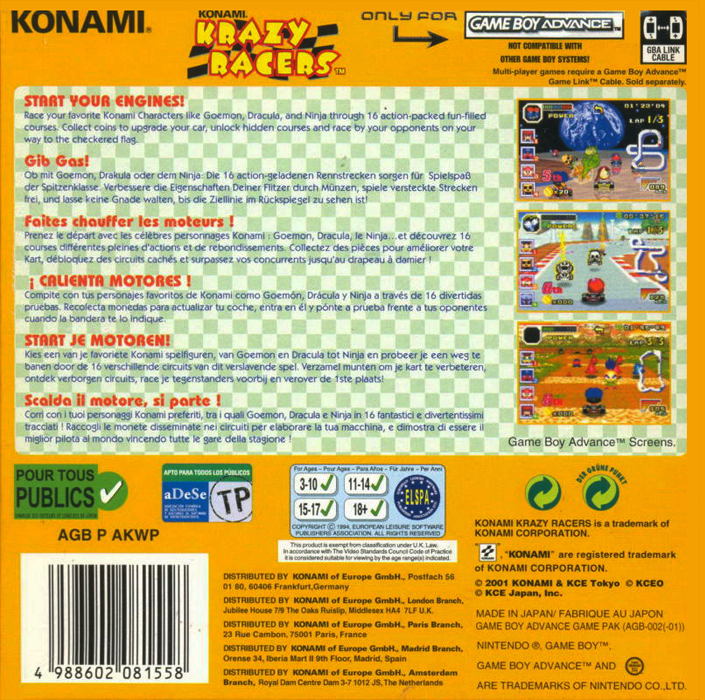 Konami Wai Wai Racing Advance — box-2D-back (EU)
