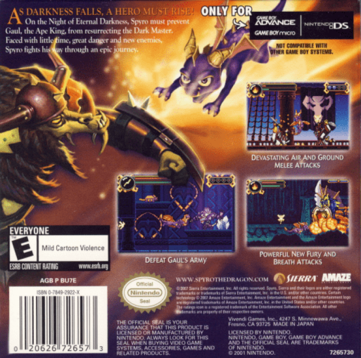 Legend Of Spyro - The Eternal Night, The — box-2D-back (US)