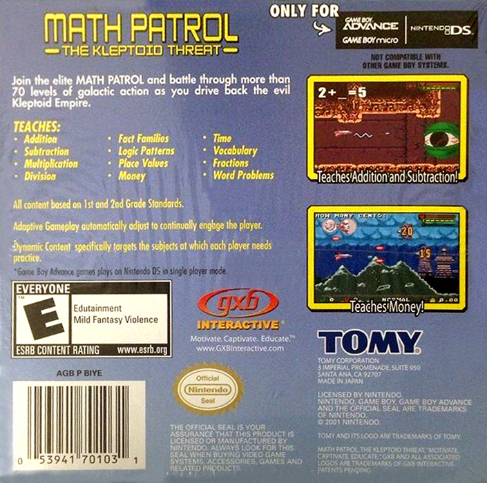 Math Patrol - The Kleptoid Threat — box-2D-back (US)