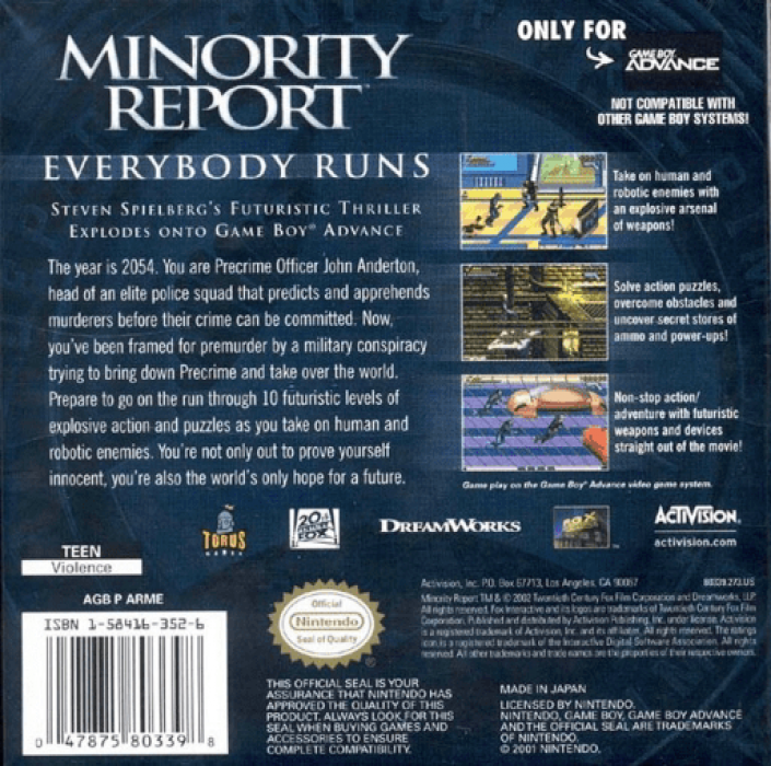 Minority Report - Everybody Runs — box-2D-back (US)