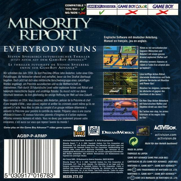 Minority Report - Everybody Runs — box-2D-back (EU)