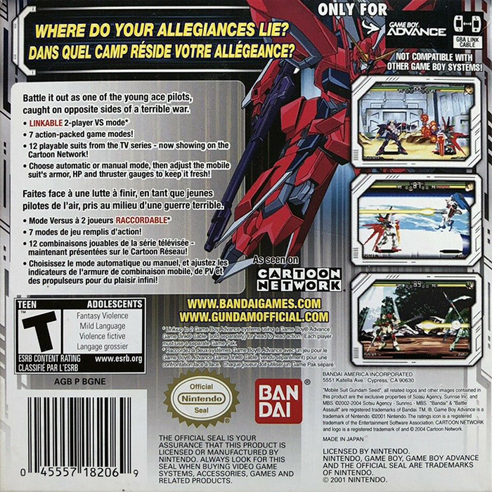 Mobile Suit Gundam Seed - Battle Assault — box-2D-back (US)