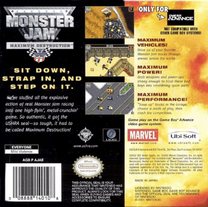 Monster Jam - Maximum Destruction — box-2D-back (US)