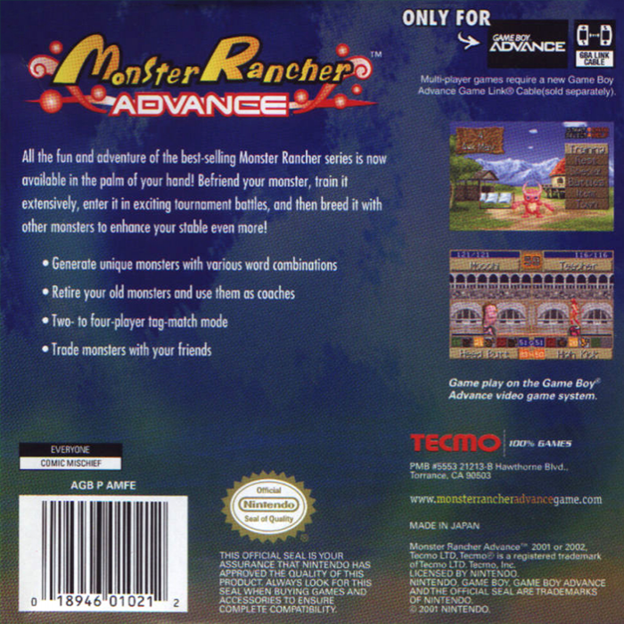 Monster Rancher Advance — box-2D-back (US)