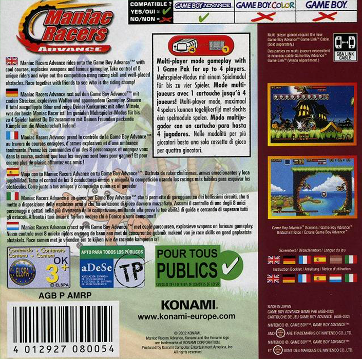 Maniac Racers Advance — box-2D-back (EU)