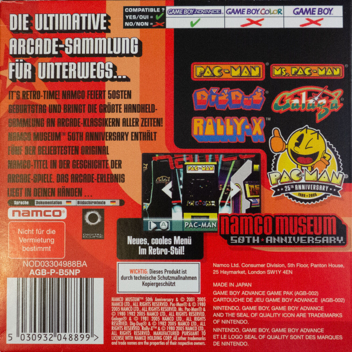 Namco Museum 50th Anniversary — box-2D-back (DE)