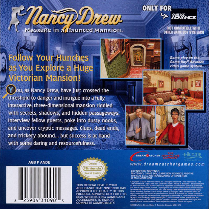 Nancy Drew - Message in a Haunted Mansion — box-2D-back (US)