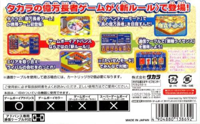 Okumanchouja Game - Nottori Daisakusen! — box-2D-back (JP)