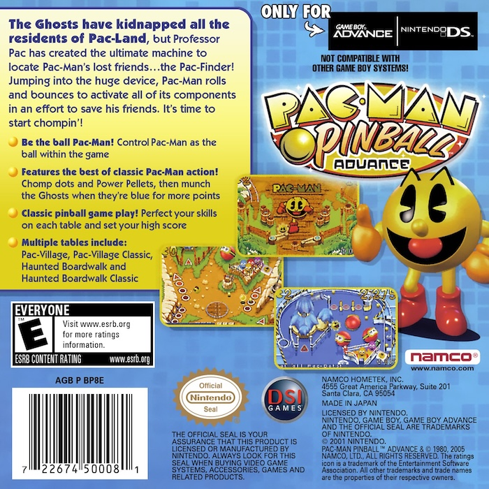 Pac-Man Pinball Advance — box-2D-back (US)