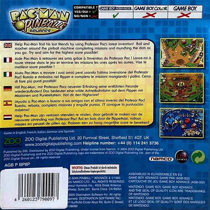 Pac-Man Pinball Advance — box-2D-back (EU)