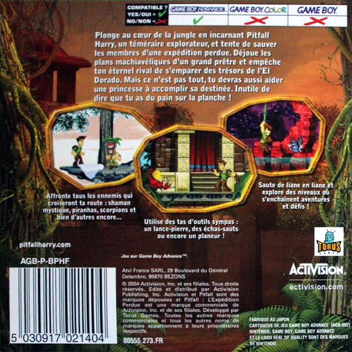 Pitfall - The Lost Expedition — box-2D-back (FR)