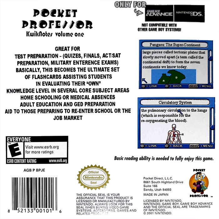 Pocket Professor - Kwik Notes - Vol. 1 — box-2D-back (US)
