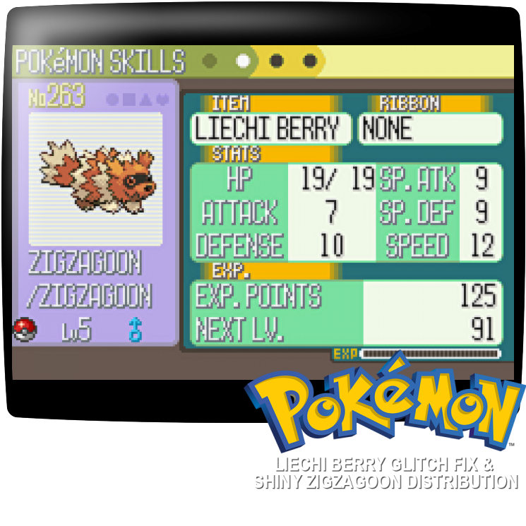 Pokemon - Liechi Berry Glitch Fix And Shiny Zigzagoon Distribution — mixrbv1 (WOR)