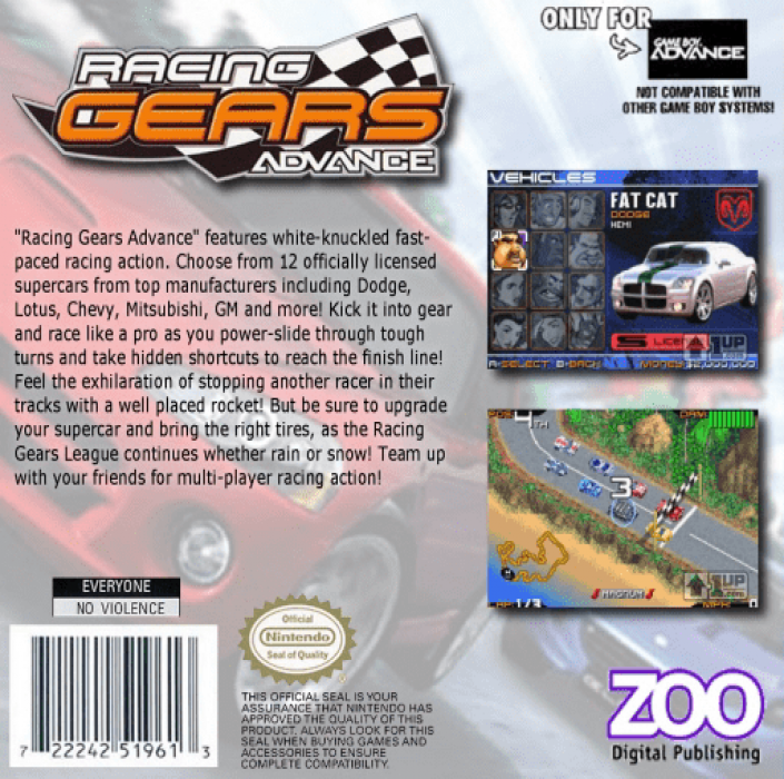Racing Gears Advance — box-2D-back (US)
