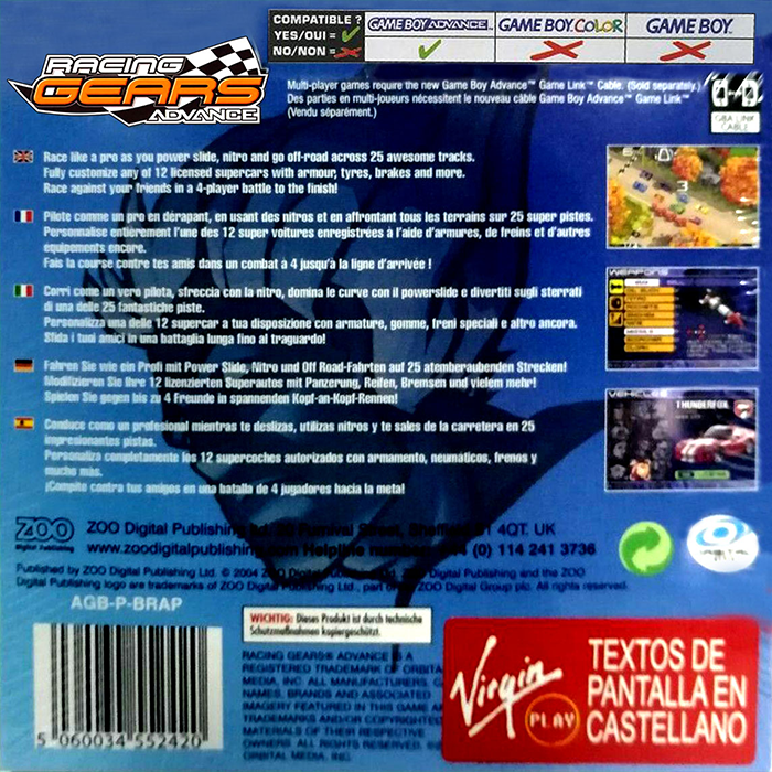 Racing Gears Advance — box-2D-back (EU)
